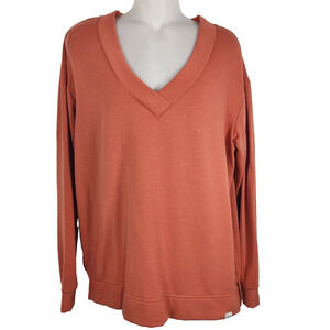 Orvis Womens Sweatshirt S Orange V Neck Dropped Shoulders Relaxed Modal Pullover